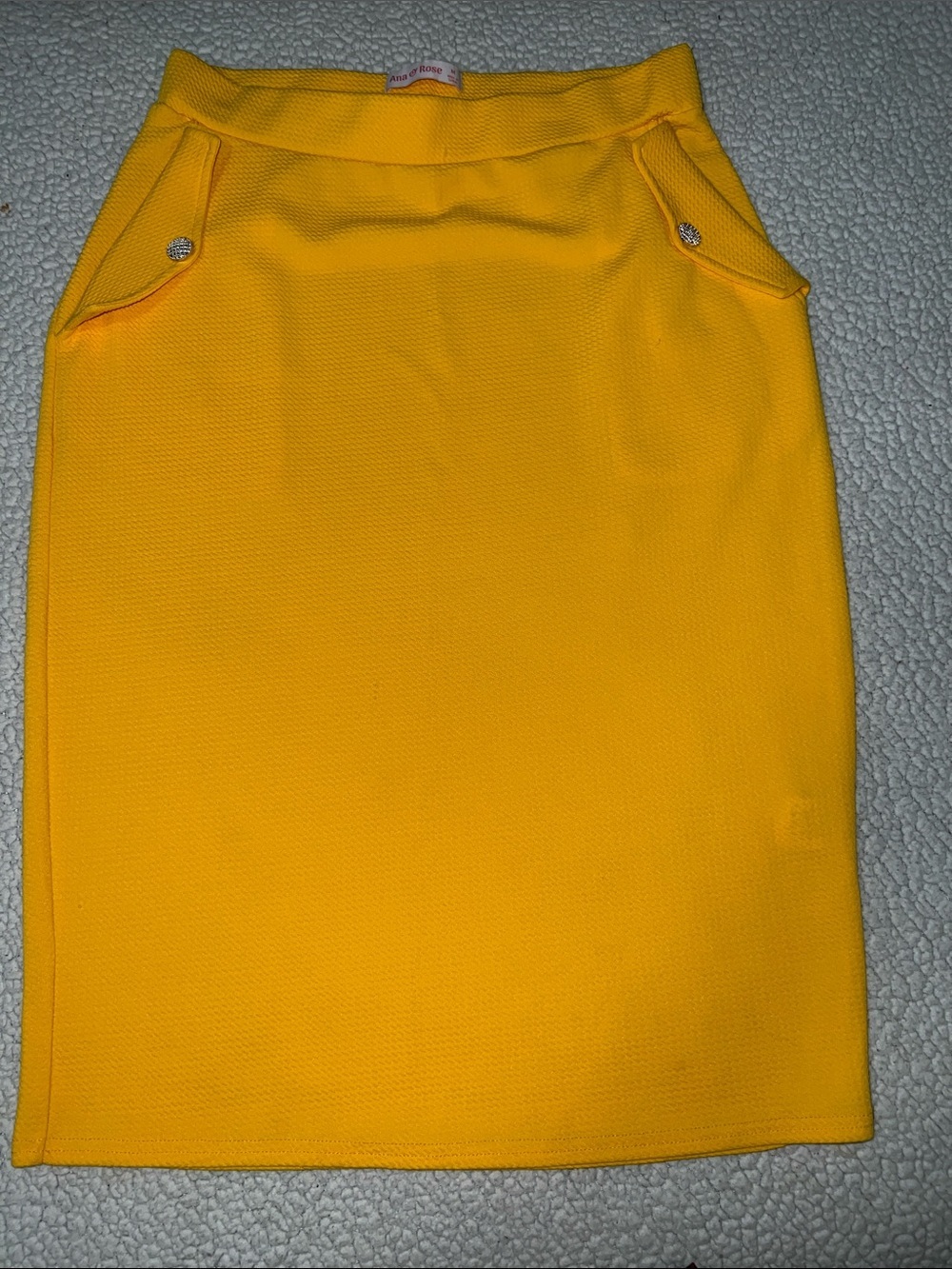 Textured Yellow Ponte Pencil Skirt with Pocket Accents